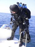 <p>Massive Ladder with handholds for getting back on board.</p>